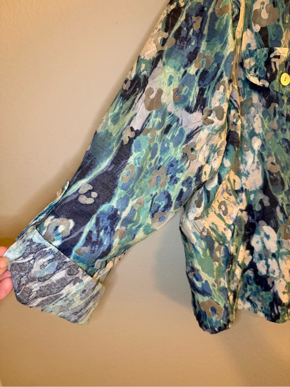 Ruby Rd. Blue Green Multi-Print Button Front Blazer - Picture 3 of 8